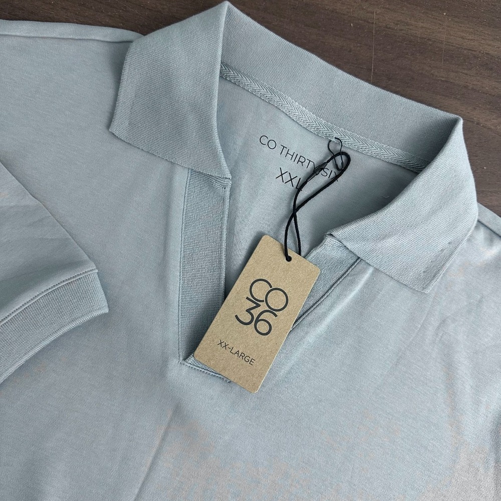 Co Thirty Six Polo Shirt Blue Cotton Stretch Johnny Collar Short Sleeve Mens 2XL